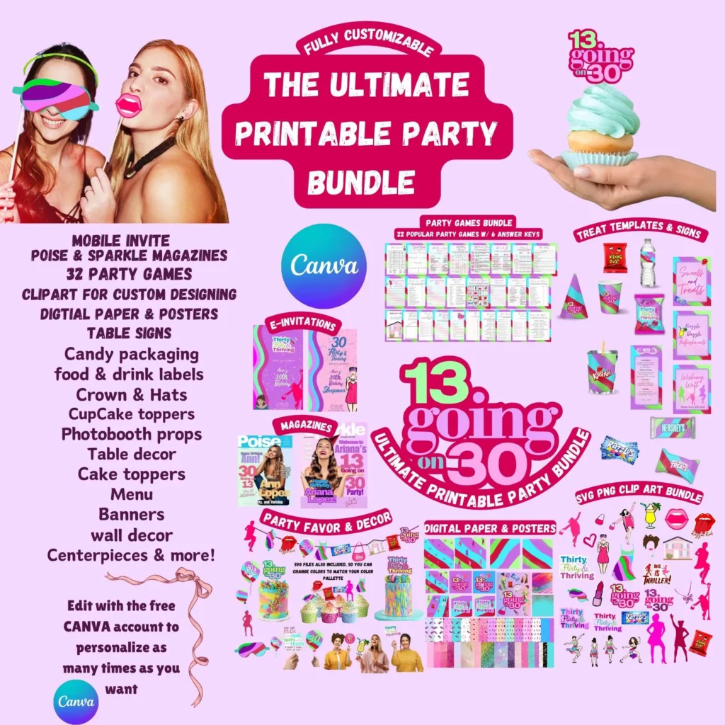 13 Going On 30 Party Bundle Printable 13 Going On 30 Party Bundle Printable