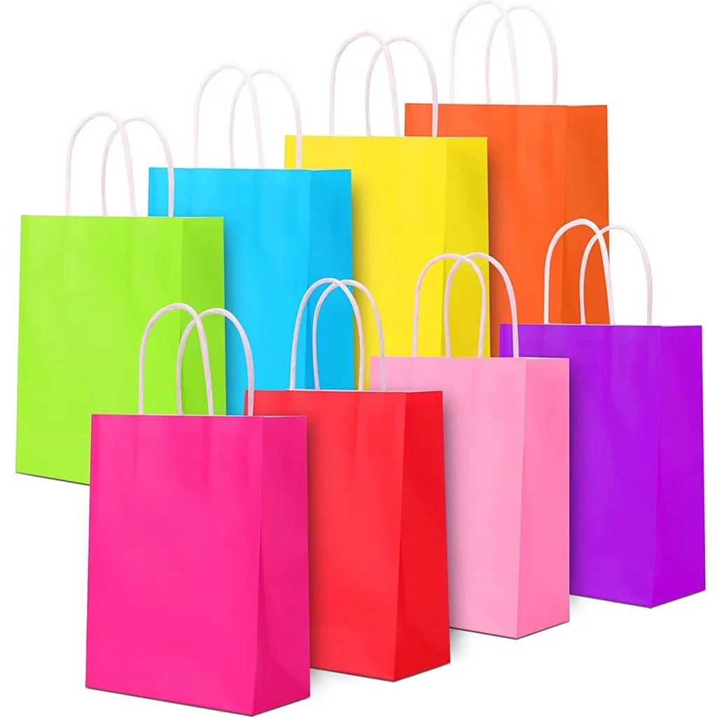 24 Pieces Gift Bags Bulk 8 Colors Kraft Paper Party Favor Bags Handle Rainbow Goodie Bags Birthday Gift Wedding Baby Shower Celebrations Small