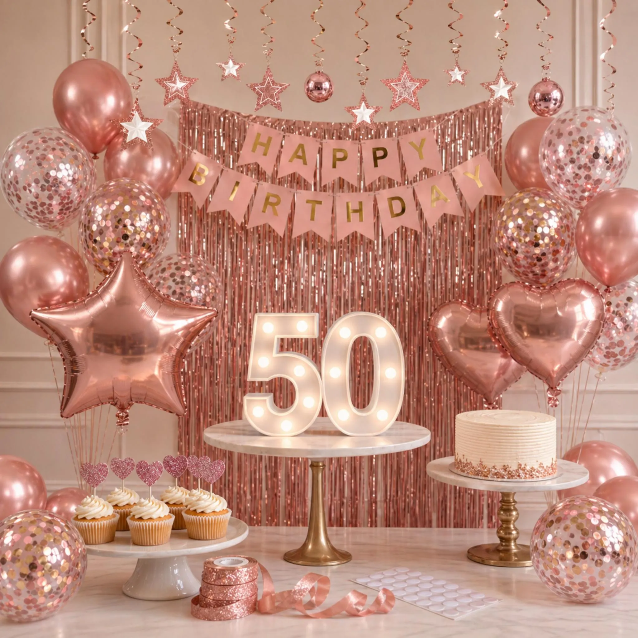 50th Birthday Decorations Rose Gold Sign