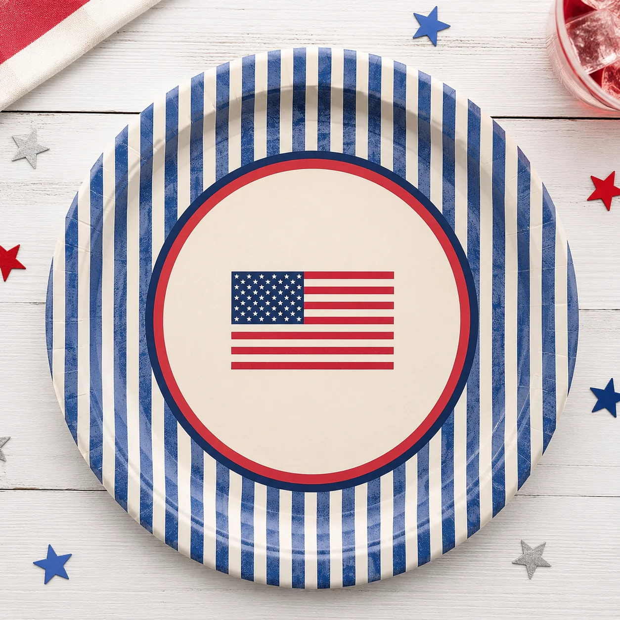Americana Stripe Patriotic Tableware Kit For 16 Guests