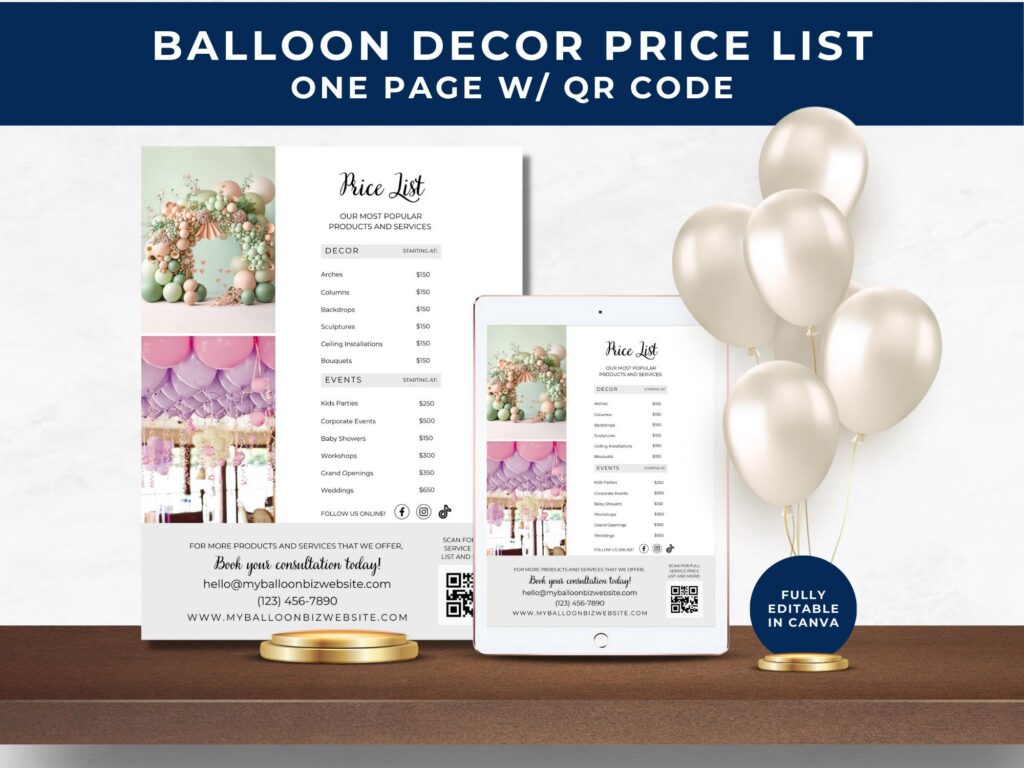 Balloon Decor Price List Pricing Sheet Balloon Decor Price List Pricing Sheet
