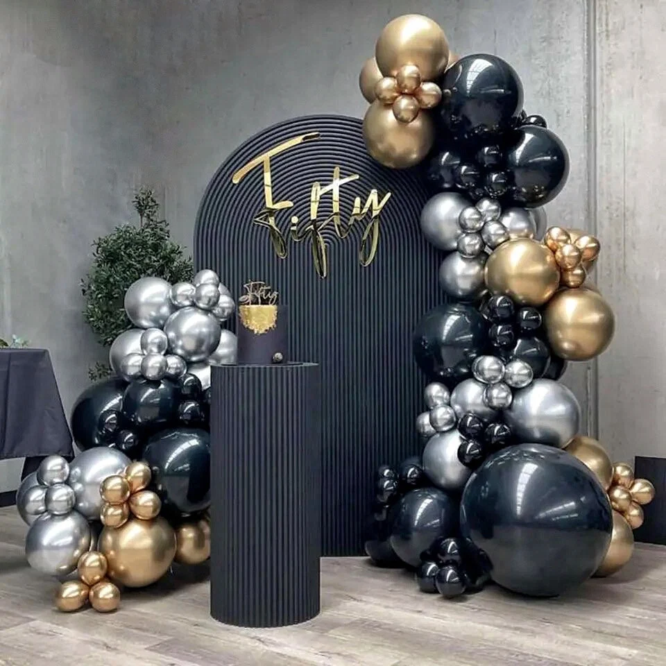 Black Gold Silver Balloons Garland Arch