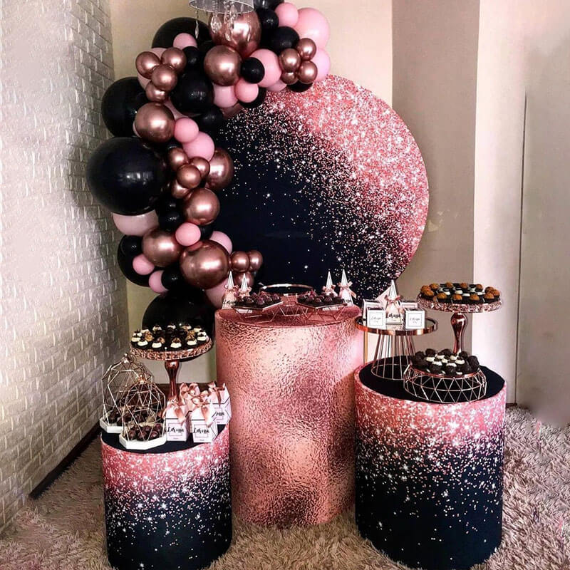Black Rose Gold Glitter Round Backdrop Cover Black Rose Gold Glitter Round Backdrop Cover