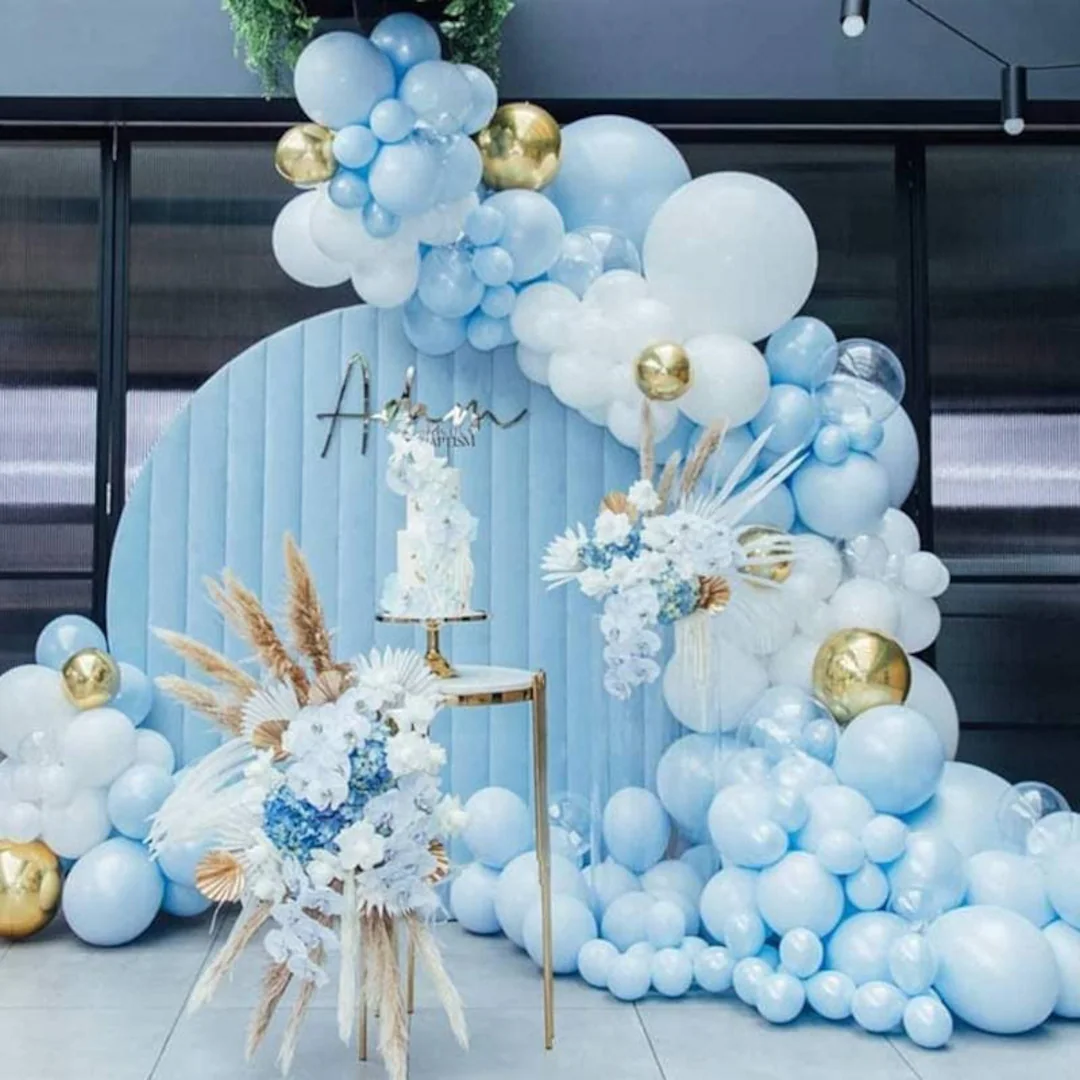 Blue White Gold Balloon Arch Kit Party