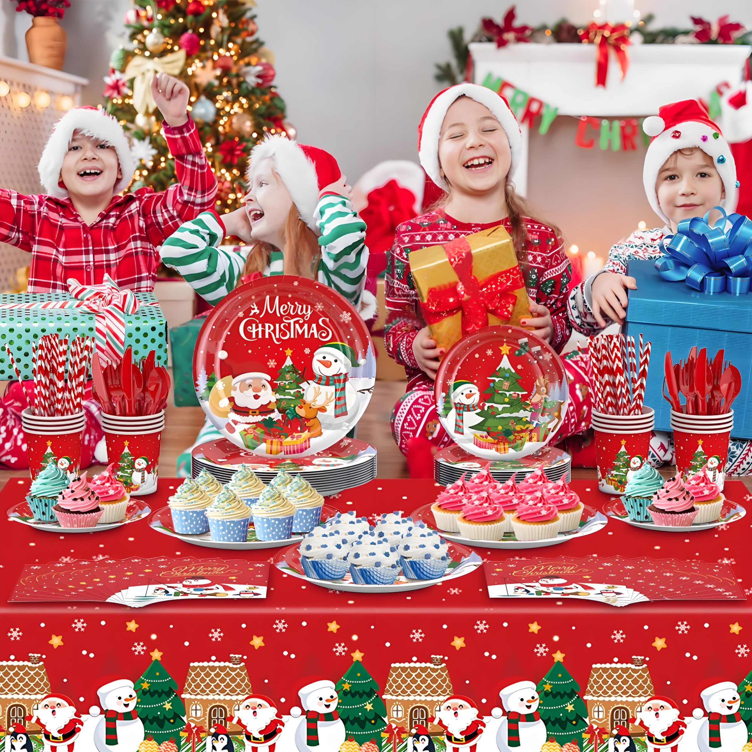 Christmas Plate Party Plates Christmas Party Decorations Supplies Party Disposable Tableware Set Xmas Family Birthday Holiday Friends Gathering Gifts