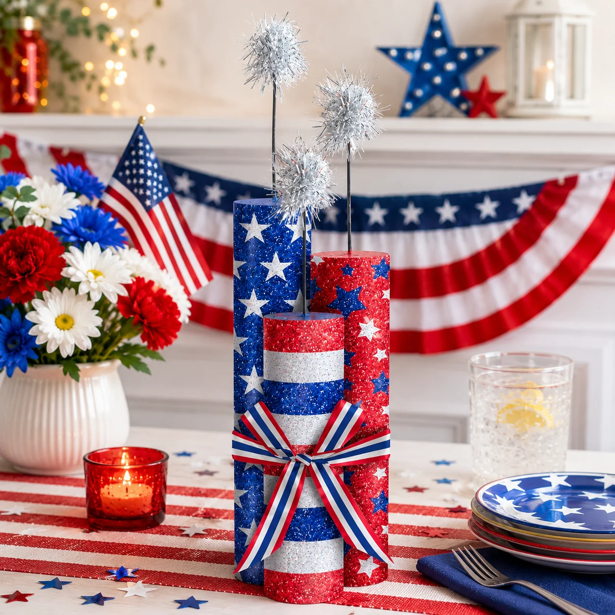 Glitter Patriotic Fireworks Centerpiece