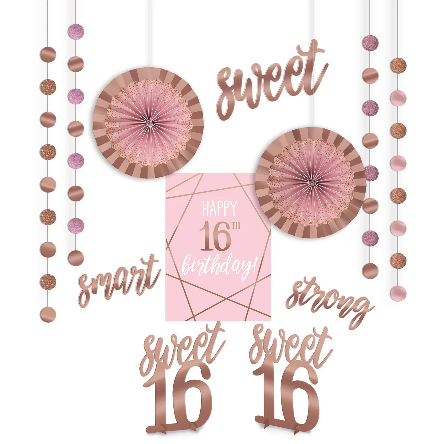 Metallic Gold Pink Sweet 16 Room Decorating Kit 12pc