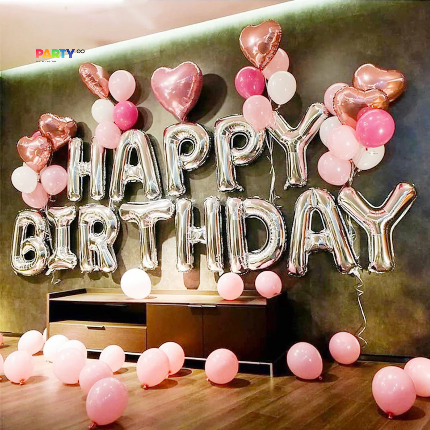 Silver Happy Birthday Balloon Banner